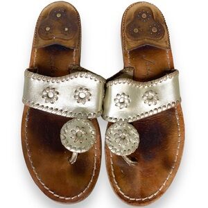 Jack Rogers Classic Metallic Gold Thong Style Sandals, Size 8